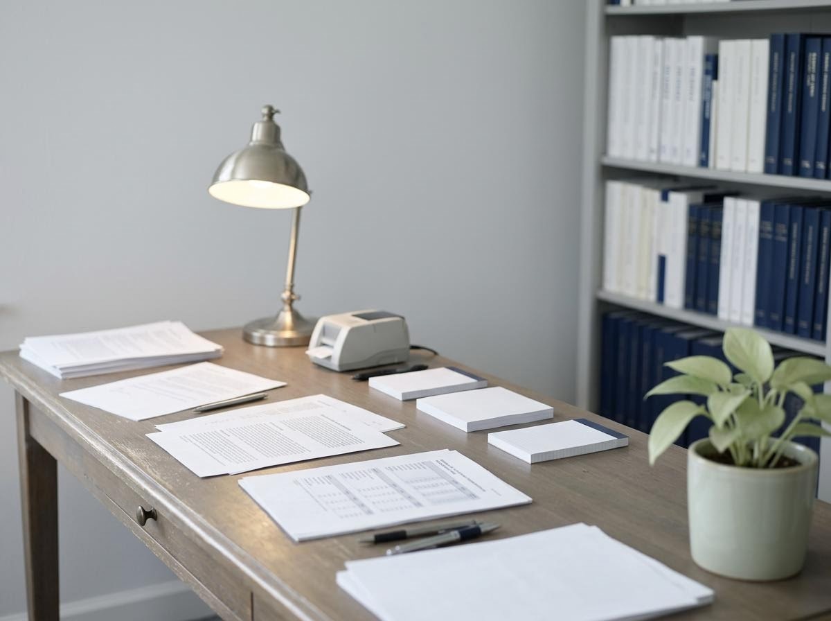 編集デスクに資料とノートが整然と並ぶリサーチ空間のイメージ