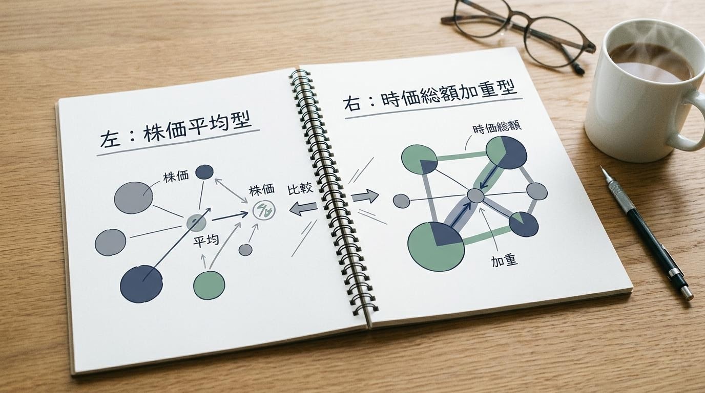 日経平均とTOPIXを比較する編集ノートのイメージ